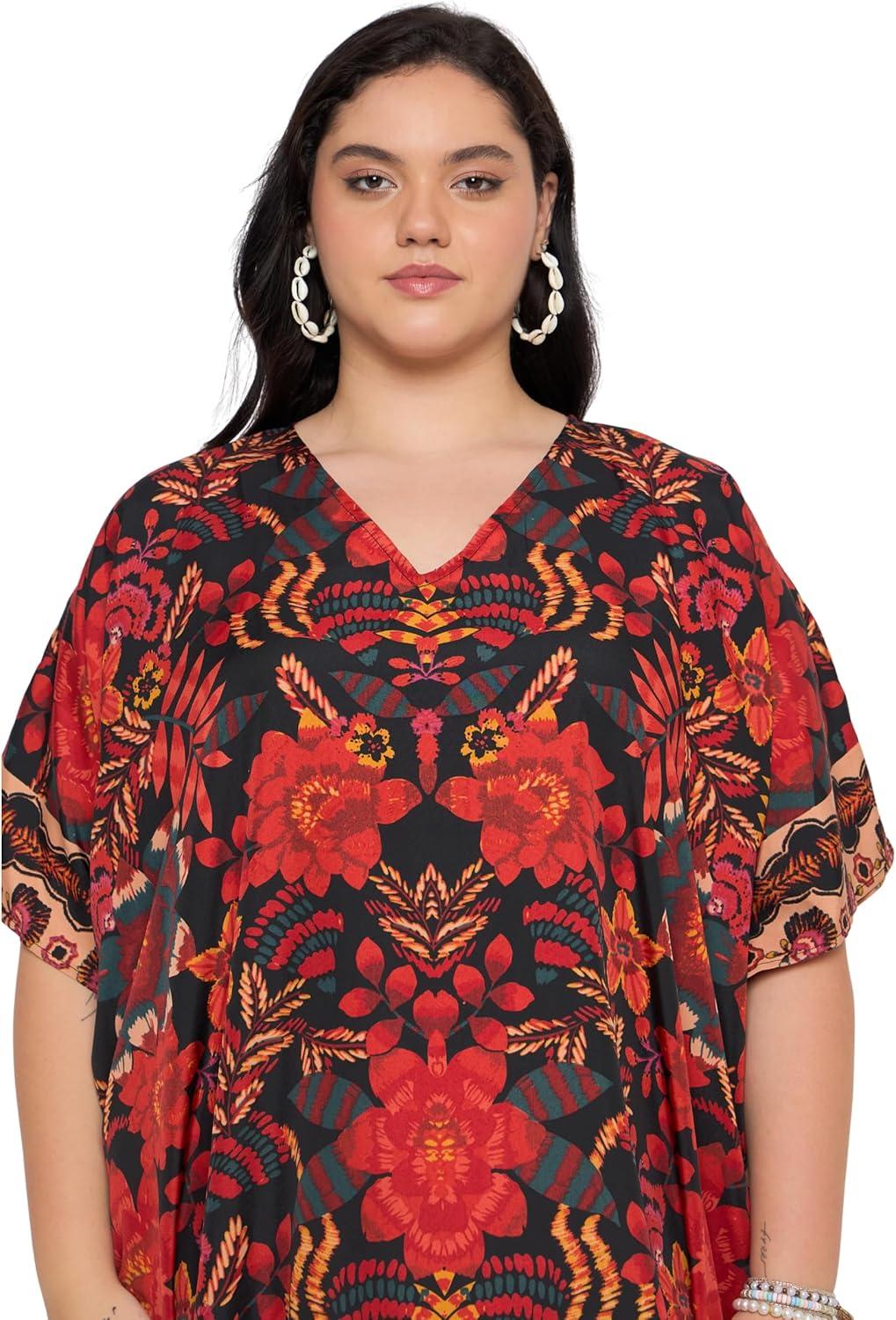 imageWomen Plus Size Caftans Polyester Bathing Suit Cover Up Dubai Kaftan Maxi House Dresses for SummerRed