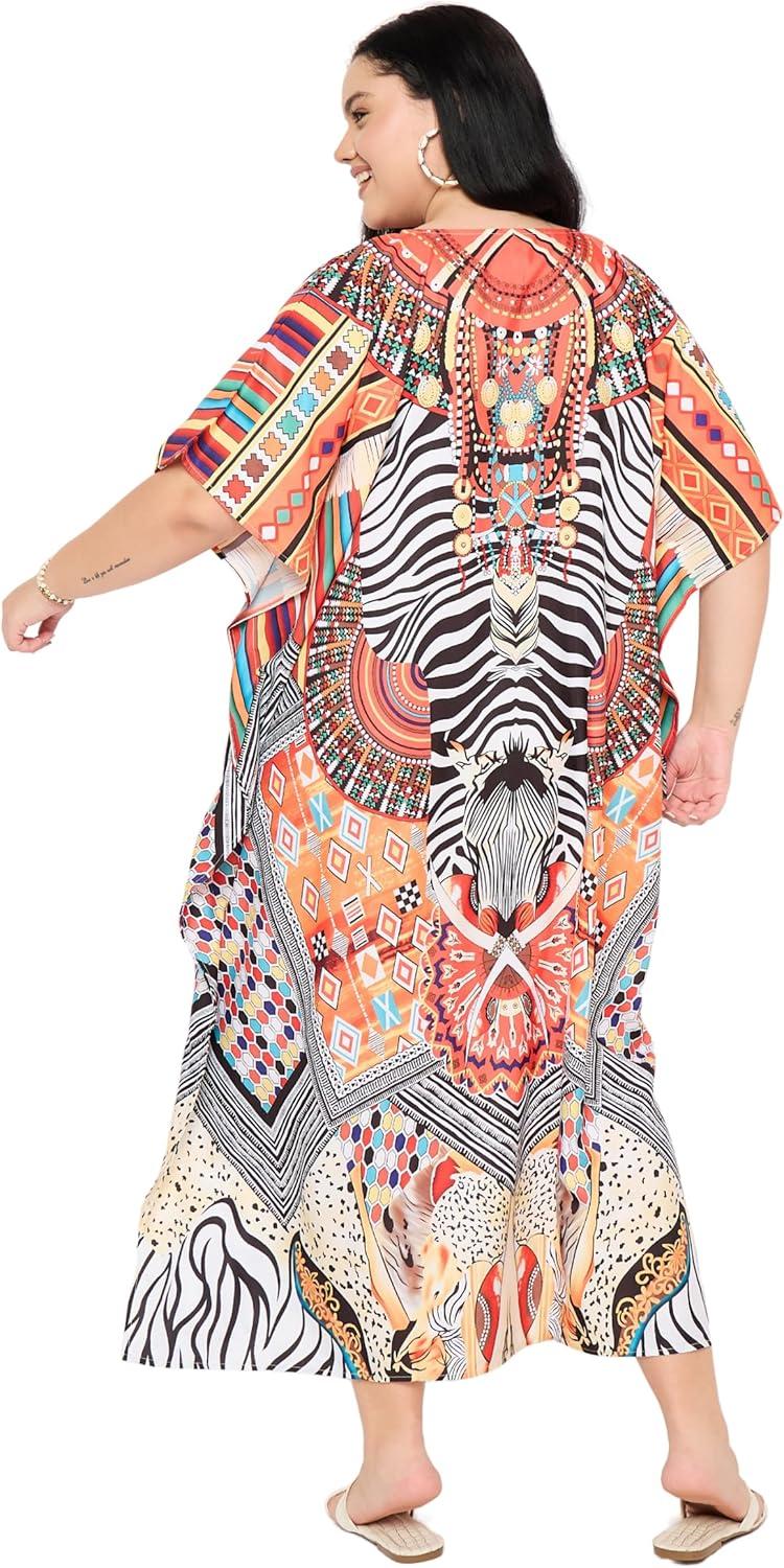 imageWomen Plus Size Caftans Polyester Bathing Suit Cover Up Dubai Kaftan Maxi House Dresses for SummerWhite