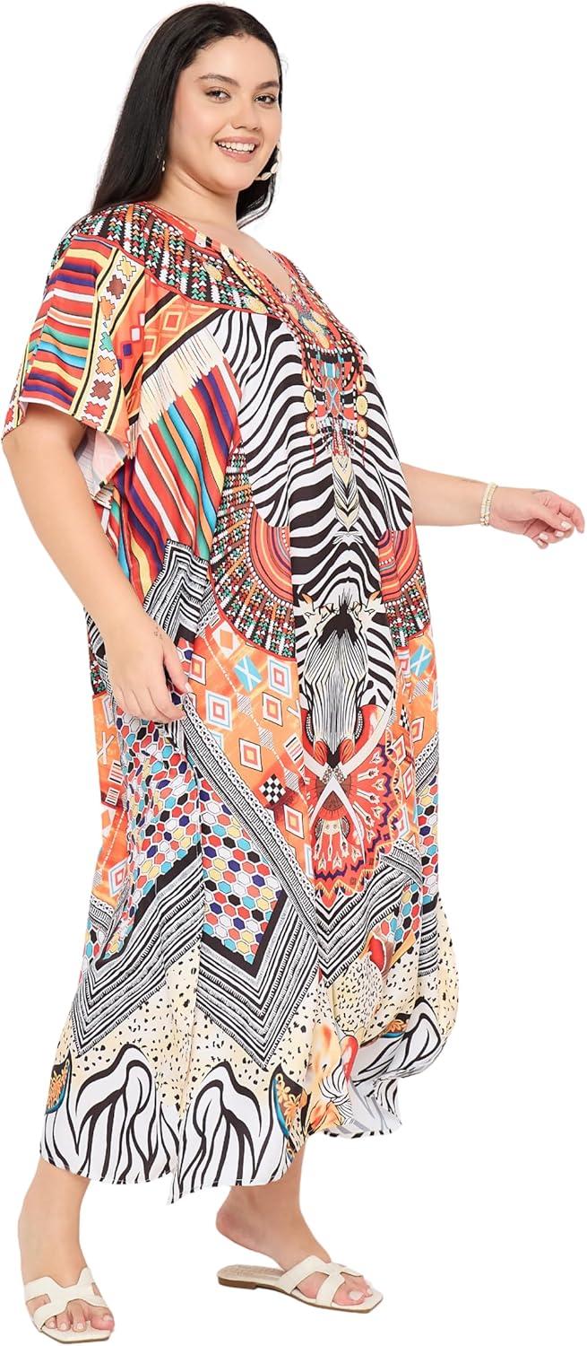 imageWomen Plus Size Caftans Polyester Bathing Suit Cover Up Dubai Kaftan Maxi House Dresses for SummerWhite