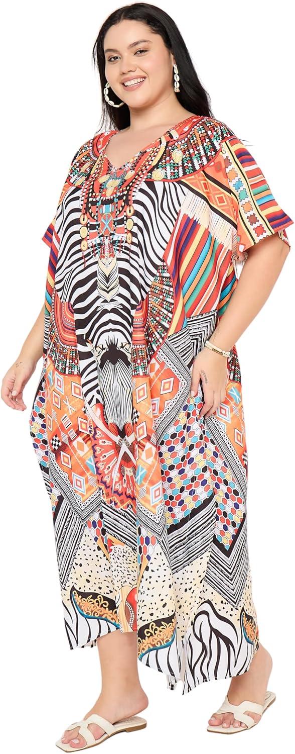 imageWomen Plus Size Caftans Polyester Bathing Suit Cover Up Dubai Kaftan Maxi House Dresses for SummerWhite