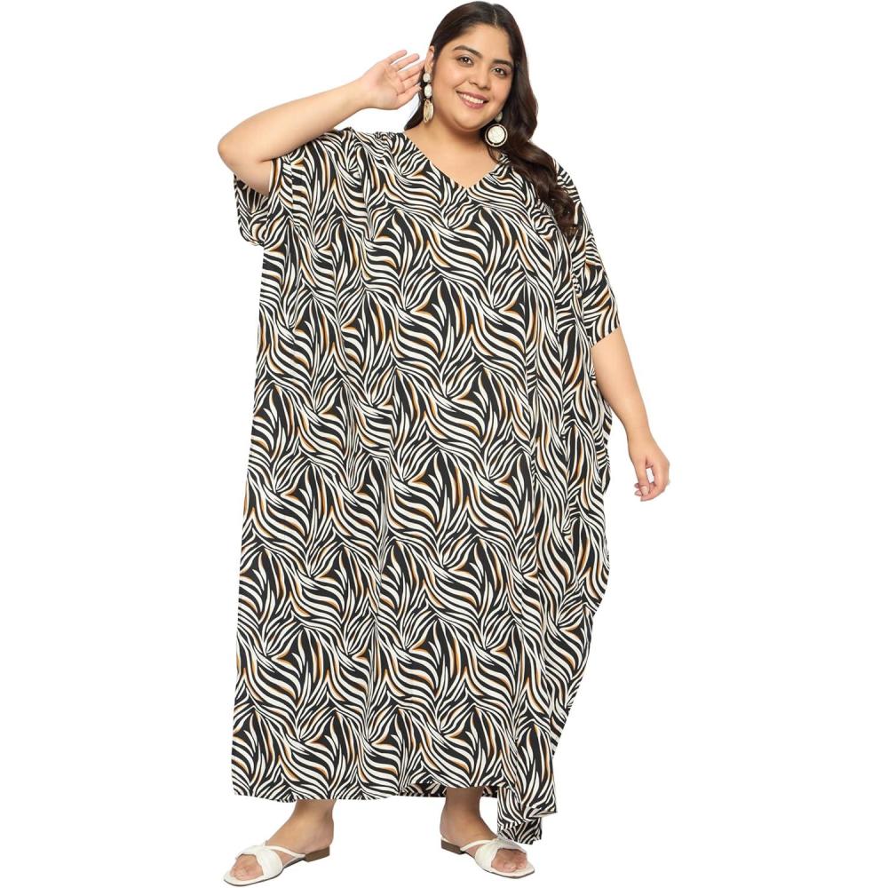 imageCaftans for Women Plus Size Polyester Maxi Beach Dresses Bathing Suit Cover Up Long Kaftan Swimsuit Coverup House DressBlack  White Abstract Zebra