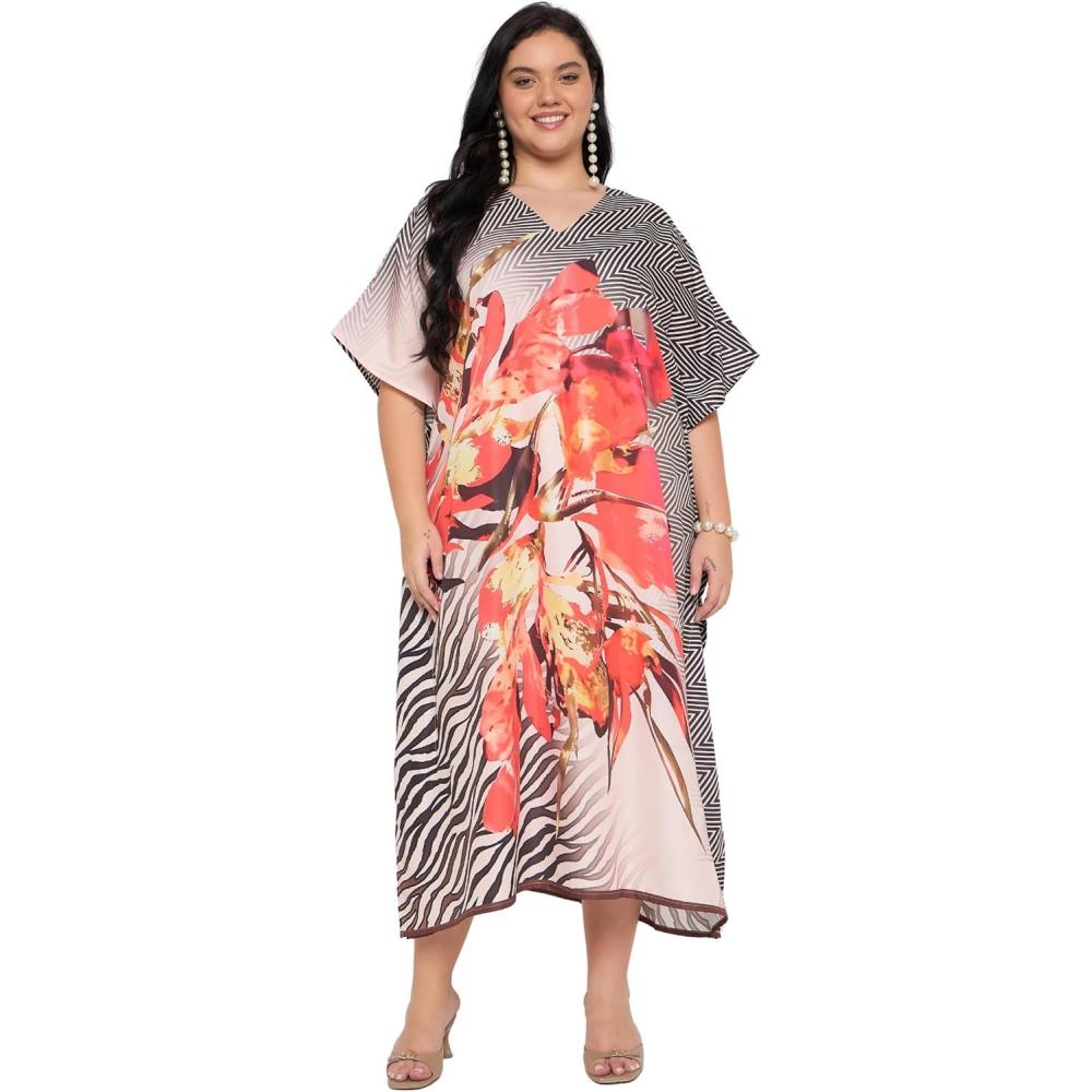 imageCaftans for Women Plus Size Polyester Maxi Beach Dresses Bathing Suit Cover Up Long Kaftan Swimsuit Coverup House DressBlack  White Animal