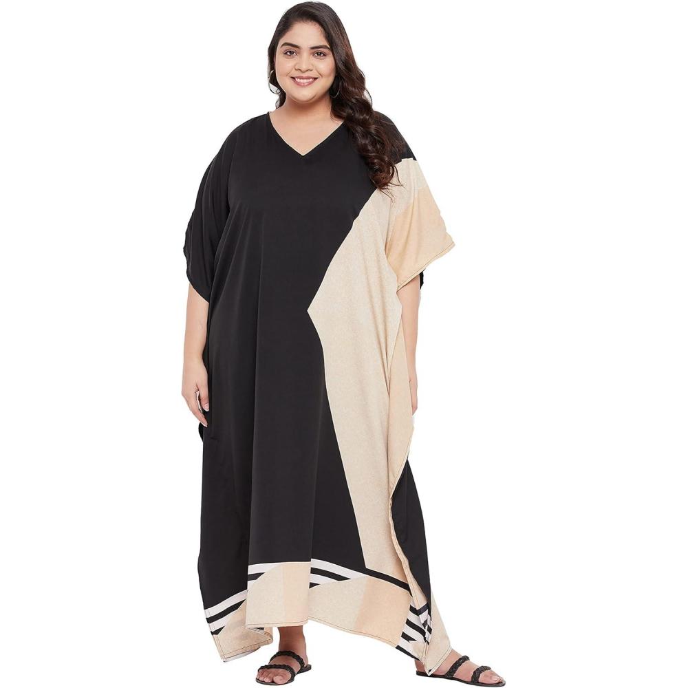 imageCaftans for Women Plus Size Polyester Maxi Beach Dresses Bathing Suit Cover Up Long Kaftan Swimsuit Coverup House DressBlack
