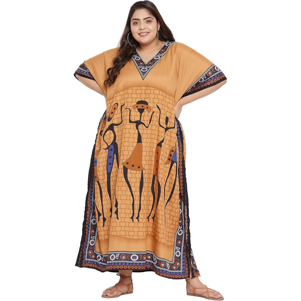 imageCaftans for Women Plus Size Polyester Maxi Beach Dresses Bathing Suit Cover Up Long Kaftan Swimsuit Coverup House DressCamel Brown