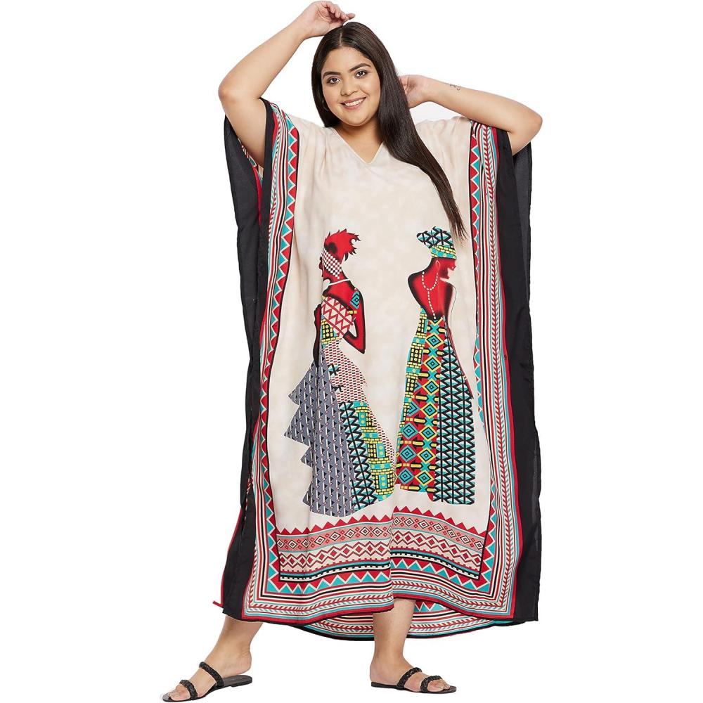 imageCaftans for Women Plus Size Polyester Maxi Beach Dresses Bathing Suit Cover Up Long Kaftan Swimsuit Coverup House DressLight Beige