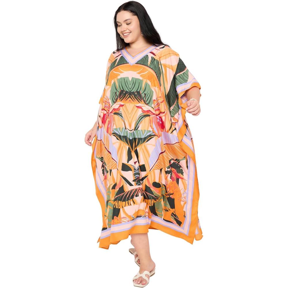 imageWomen Plus Size Caftans Polyester Bathing Suit Cover Up Dubai Kaftan Maxi House Dresses for SummerLight Blush Pink