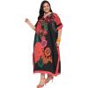 imageCaftans for Women Plus Size Polyester Maxi Beach Dresses Bathing Suit Cover Up Long Kaftan Swimsuit Coverup House DressBlack Floral