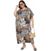 imageCaftans for Women Plus Size Polyester Maxi Beach Dresses Bathing Suit Cover Up Long Kaftan Swimsuit Coverup House DressBlack Tropical Leaf