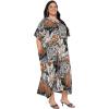 imageCaftans for Women Plus Size Polyester Maxi Beach Dresses Bathing Suit Cover Up Long Kaftan Swimsuit Coverup House DressBlack Tropical Leaf