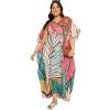 imageCaftans for Women Plus Size Polyester Maxi Beach Dresses Bathing Suit Cover Up Long Kaftan Swimsuit Coverup House DressCoral Pink