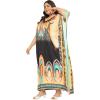 imageCaftans for Women Plus Size Polyester Maxi Beach Dresses Bathing Suit Cover Up Long Kaftan Swimsuit Coverup House DressMulti Plants