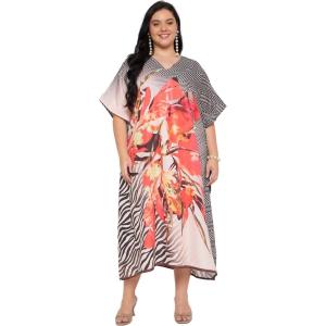 imageCaftans for Women Plus Size Polyester Maxi Beach Dresses Bathing Suit Cover Up Long Kaftan Swimsuit Coverup House DressBlack  White Animal