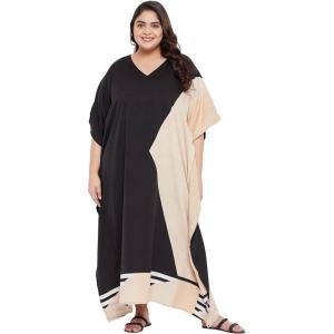 imageCaftans for Women Plus Size Polyester Maxi Beach Dresses Bathing Suit Cover Up Long Kaftan Swimsuit Coverup House DressBlack