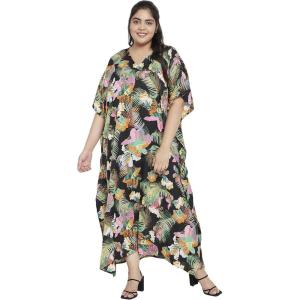 imageCaftans for Women Plus Size Polyester Maxi Beach Dresses Bathing Suit Cover Up Long Kaftan Swimsuit Coverup House DressBlack Leaf