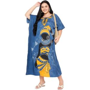 imageCaftans for Women Plus Size Polyester Maxi Beach Dresses Bathing Suit Cover Up Long Kaftan Swimsuit Coverup House DressBlue