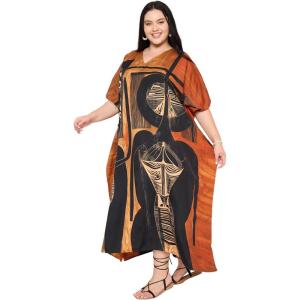 imageCaftans for Women Plus Size Polyester Maxi Beach Dresses Bathing Suit Cover Up Long Kaftan Swimsuit Coverup House DressBrown
