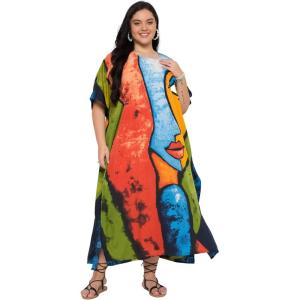 imageCaftans for Women Plus Size Polyester Maxi Beach Dresses Bathing Suit Cover Up Long Kaftan Swimsuit Coverup House DressNavy Blue