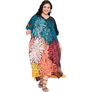imageCaftans for Women Plus Size Polyester Maxi Beach Dresses Bathing Suit Cover Up Long Kaftan Swimsuit Coverup House DressTeal Blue  Coral Peach