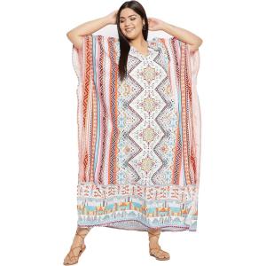 imageCaftans for Women Plus Size Polyester Maxi Beach Dresses Bathing Suit Cover Up Long Kaftan Swimsuit Coverup House DressWhite  Orange
