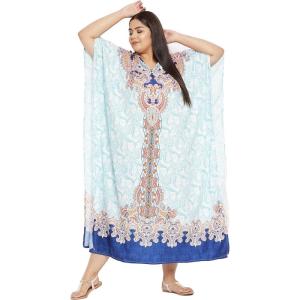 imageCaftans for Women Plus Size Polyester Maxi Beach Dresses Bathing Suit Cover Up Long Kaftan Swimsuit Coverup House DressWhite Paisley  Floral