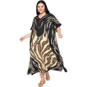 imageWomen Plus Size Caftans Polyester Bathing Suit Cover Up Dubai Kaftan Maxi House Dresses for SummerBlack  Beige Leopard