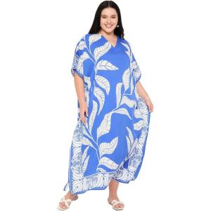 imageWomen Plus Size Caftans Polyester Bathing Suit Cover Up Dubai Kaftan Maxi House Dresses for SummerBlue