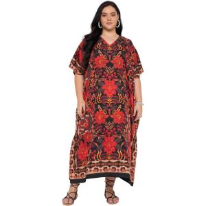 imageWomen Plus Size Caftans Polyester Bathing Suit Cover Up Dubai Kaftan Maxi House Dresses for SummerRed
