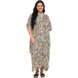 imageGypsie Blu Caftan Dresses for Women Polyester Plus Size Moo Moos Bathing Suit Cover Up Kaftan BeachDress Resort Lounge OutfitBeige  Black
