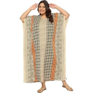 imageGypsie Blu Caftan Dresses for Women Polyester Plus Size Moo Moos Bathing Suit Cover Up Kaftan BeachDress Resort Lounge OutfitBeige