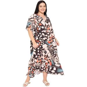 imageGypsie Blu Caftan Dresses for Women Polyester Plus Size Moo Moos Bathing Suit Cover Up Kaftan BeachDress Resort Lounge OutfitBlack  Beige