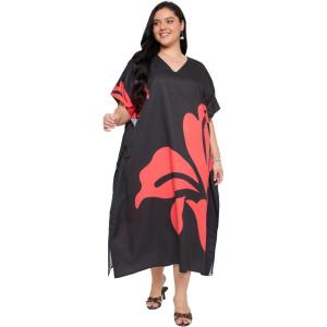 imageGypsie Blu Caftan Dresses for Women Polyester Plus Size Moo Moos Bathing Suit Cover Up Kaftan BeachDress Resort Lounge OutfitBlack  Red