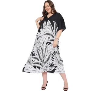 imageGypsie Blu Caftan Dresses for Women Polyester Plus Size Moo Moos Bathing Suit Cover Up Kaftan BeachDress Resort Lounge OutfitBlack  White