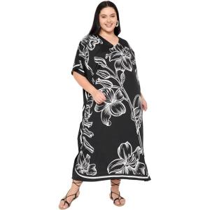 imageGypsie Blu Caftan Dresses for Women Polyester Plus Size Moo Moos Bathing Suit Cover Up Kaftan BeachDress Resort Lounge OutfitBlack Floral