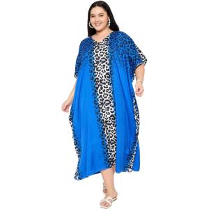 imageGypsie Blu Caftan Dresses for Women Polyester Plus Size Moo Moos Bathing Suit Cover Up Kaftan BeachDress Resort Lounge OutfitBlue Leopard