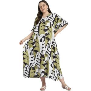 imageGypsie Blu Caftan Dresses for Women Polyester Plus Size Moo Moos Bathing Suit Cover Up Kaftan BeachDress Resort Lounge OutfitGreen  White