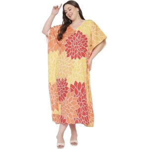imageGypsie Blu Caftan Dresses for Women Polyester Plus Size Moo Moos Bathing Suit Cover Up Kaftan BeachDress Resort Lounge OutfitMulticolor Floral