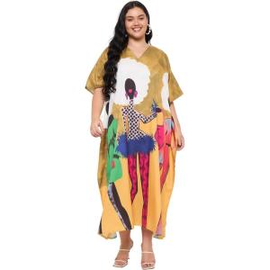 imageGypsie Blu Caftan Dresses for Women Polyester Plus Size Moo Moos Bathing Suit Cover Up Kaftan BeachDress Resort Lounge OutfitMulticolor Tribal