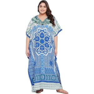 imageGypsie Blu Caftan Dresses for Women Polyester Plus Size Moo Moos Bathing Suit Cover Up Kaftan BeachDress Resort Lounge OutfitSky Blue
