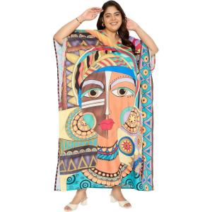 imageGypsie Blu Caftan Dresses for Women Polyester Plus Size Moo Moos Bathing Suit Cover Up Kaftan BeachDress Resort Lounge OutfitYellow  Turquoise