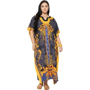 imageGypsie Blu Women Plus Size Kaftan Dress Evening Swimsuit Cover Up Beach Long Maxi Dresses VNeck Mumu for Summer CaftanDeep Navy Blue