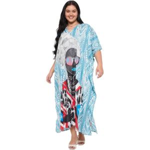imageGypsie Blu Caftan Dresses for Women Polyester Plus Size Moo Moos Bathing Suit Cover Up Kaftan BeachDress Resort Lounge OutfitMulticolor Lady Tribal