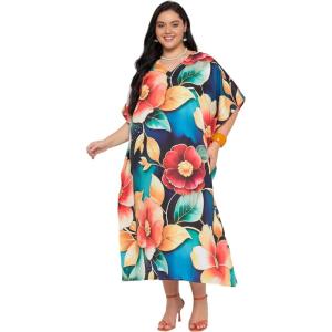 imageGypsie Blu Caftan Dresses for Women Polyester Plus Size Moo Moos Bathing Suit Cover Up Kaftan BeachDress Resort Lounge OutfitDeep Navy Blue