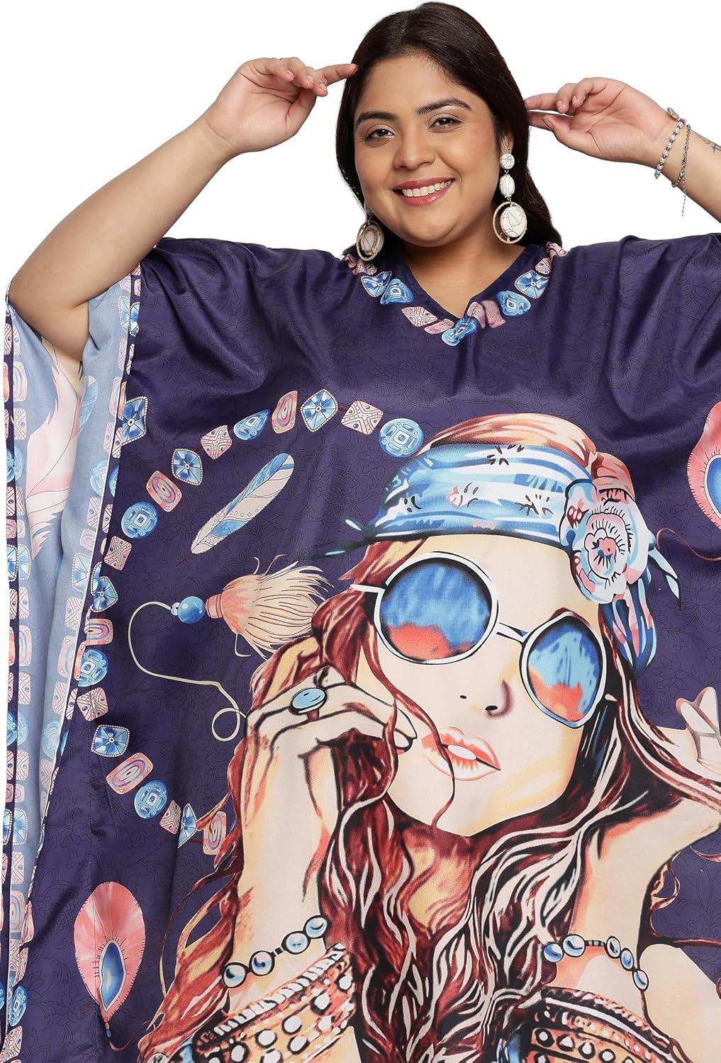 imageGypsie Blu Caftan Dresses for Women Polyester Plus Size Moo Moos Bathing Suit Cover Up Kaftan BeachDress Resort Lounge OutfitNavy Blue