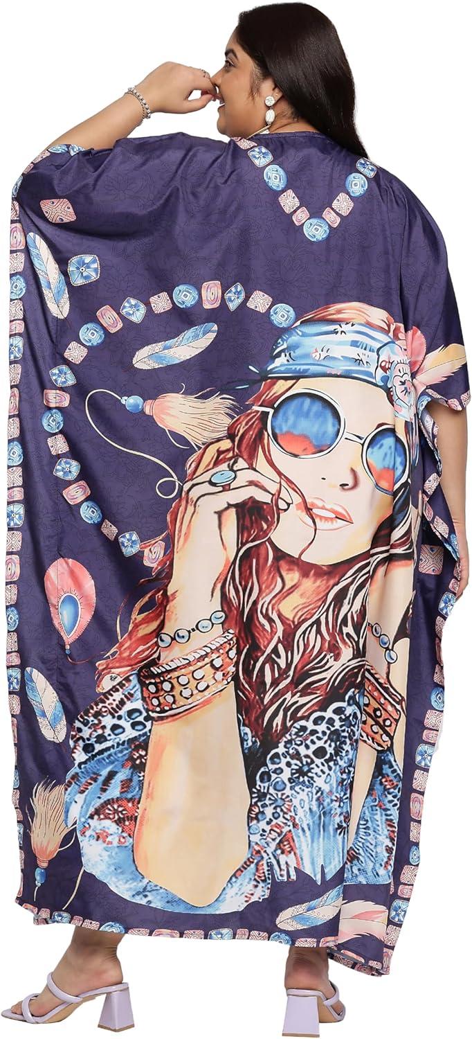 imageGypsie Blu Caftan Dresses for Women Polyester Plus Size Moo Moos Bathing Suit Cover Up Kaftan BeachDress Resort Lounge OutfitNavy Blue