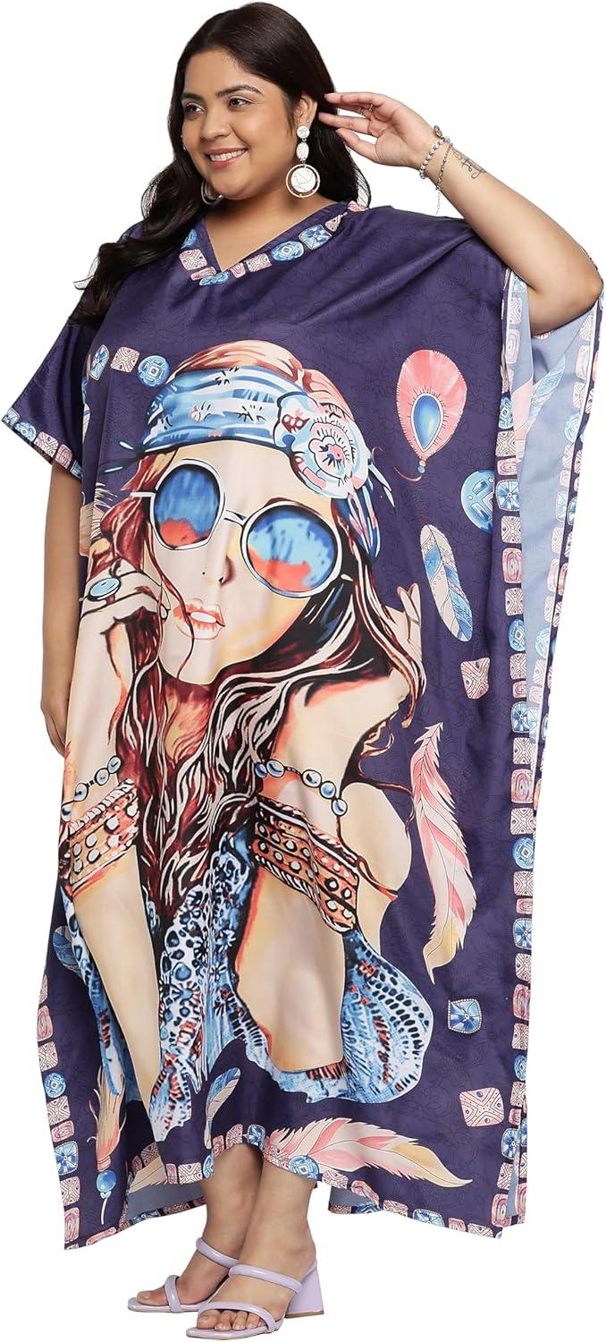 imageGypsie Blu Caftan Dresses for Women Polyester Plus Size Moo Moos Bathing Suit Cover Up Kaftan BeachDress Resort Lounge OutfitNavy Blue