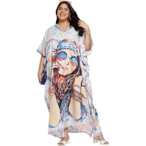 imageGypsie Blu Caftan Dresses for Women Polyester Plus Size Moo Moos Bathing Suit Cover Up Kaftan BeachDress Resort Lounge OutfitWhite Lady Face