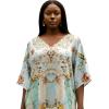 imageGypsie Blu Women Satin Short Caftan Dress Printed Plus Size Rhinestone Embroidery Tunic Tops Dresses Beach Cover Up for PartyAqua