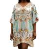 imageGypsie Blu Women Satin Short Caftan Dress Printed Plus Size Rhinestone Embroidery Tunic Tops Dresses Beach Cover Up for PartyAqua