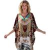 imageGypsie Blu Women Satin Short Caftan Dress Printed Plus Size Rhinestone Embroidery Tunic Tops Dresses Beach Cover Up for PartyCaramel Brown