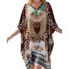 imageGypsie Blu Women Satin Short Caftan Dress Printed Plus Size Rhinestone Embroidery Tunic Tops Dresses Beach Cover Up for PartyCaramel Brown